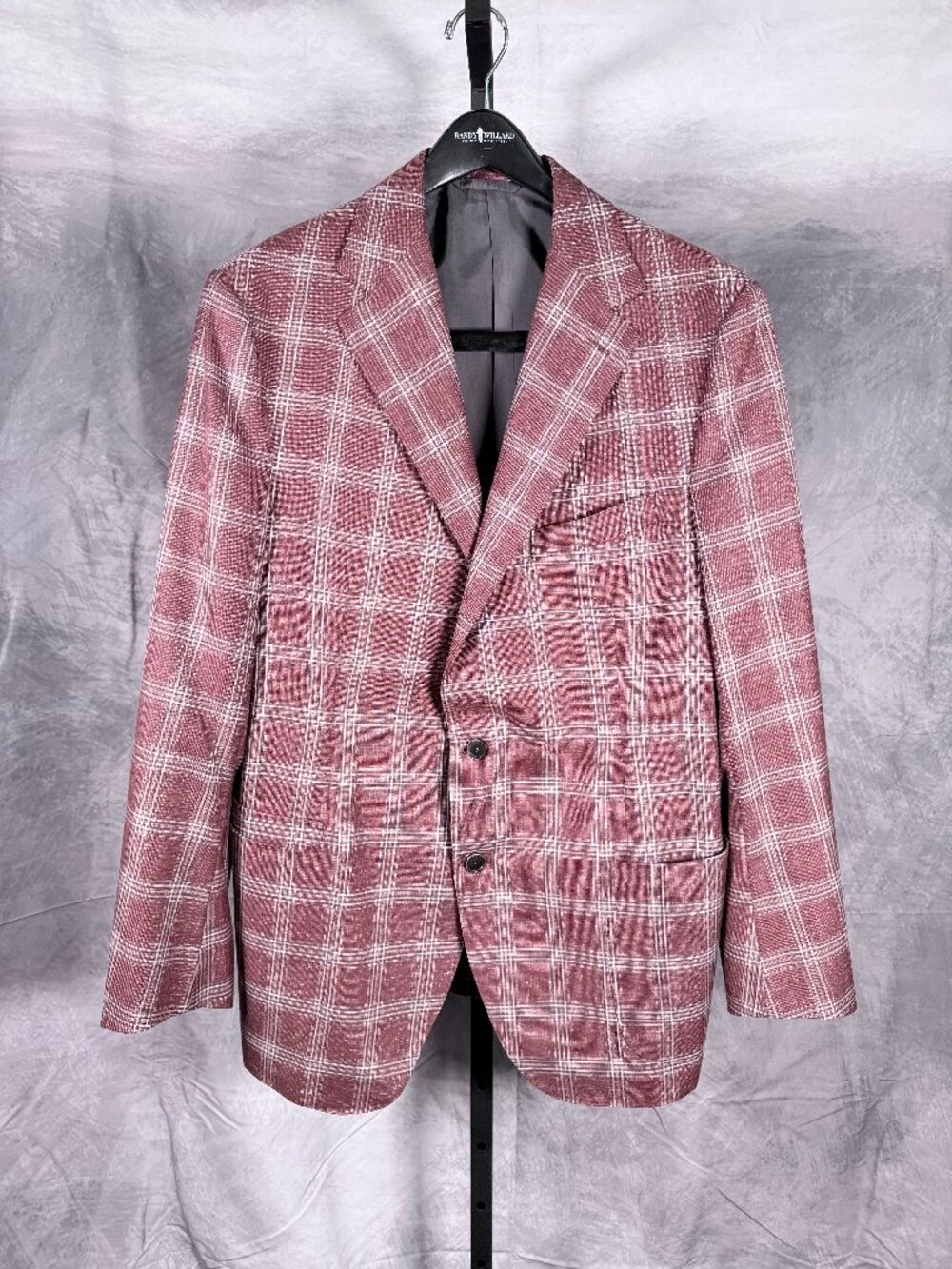 Randy Willard Custom Burgundy Windowpane Sport Coat Blazer 46R Tailored